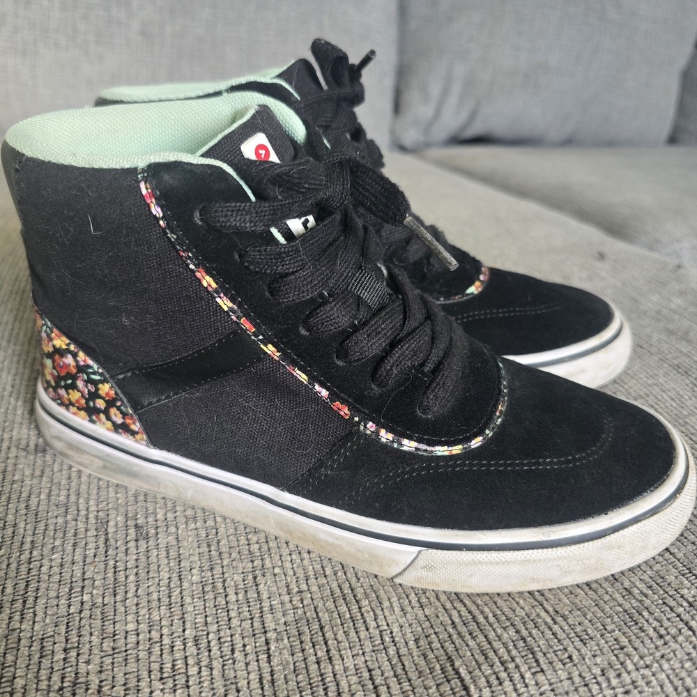 Airwalk Teal Floral Black Suede Lace Up High Top Sneaker Big Girls size‎ 5